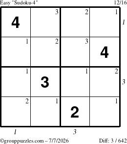 The grouppuzzles.com Easy Sudoku-4 puzzle for Tuesday July 7, 2026, suitable for printing, with all 3 steps marked