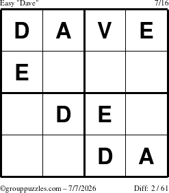 The grouppuzzles.com Easy Dave puzzle for Tuesday July 7, 2026