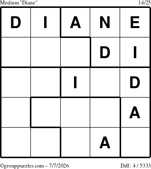 The grouppuzzles.com Medium Diane puzzle for Tuesday July 7, 2026