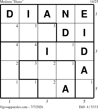 The grouppuzzles.com Medium Diane puzzle for Tuesday July 7, 2026 with all 4 steps marked