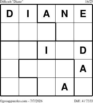 The grouppuzzles.com Difficult Diane puzzle for Tuesday July 7, 2026