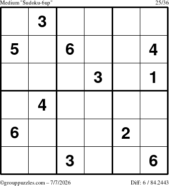 The grouppuzzles.com Medium Sudoku-6up puzzle for Tuesday July 7, 2026