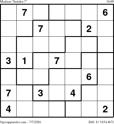 The grouppuzzles.com Medium Sudoku-7 puzzle for Tuesday July 7, 2026