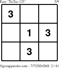 The grouppuzzles.com Easy TicTac-123 puzzle for Tuesday July 7, 2026