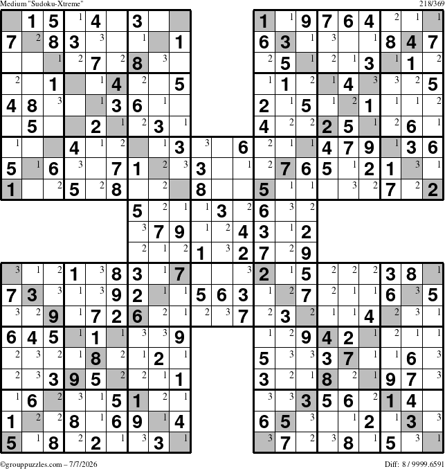 The grouppuzzles.com Medium Sudoku-Xtreme puzzle for Tuesday July 7, 2026 with the first 3 steps marked