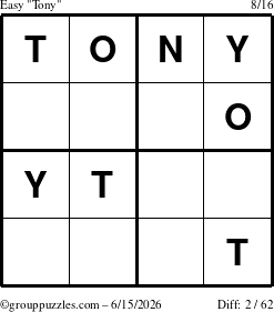 The grouppuzzles.com Easy Tony puzzle for Monday June 15, 2026