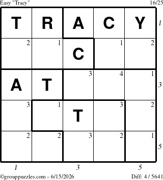 The grouppuzzles.com Easy Tracy puzzle for Monday June 15, 2026, suitable for printing, with all 4 steps marked