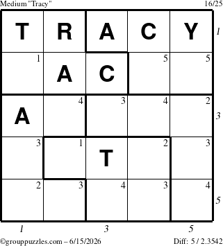The grouppuzzles.com Medium Tracy puzzle for Monday June 15, 2026 with all 5 steps marked