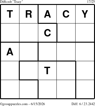 The grouppuzzles.com Difficult Tracy puzzle for Monday June 15, 2026