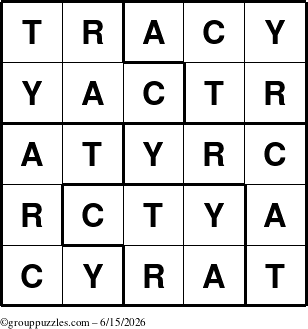 The grouppuzzles.com Answer grid for the Tracy puzzle for Monday June 15, 2026