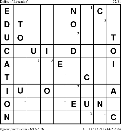 The grouppuzzles.com Difficult Education-c1 puzzle for Monday June 15, 2026 with the first 3 steps marked