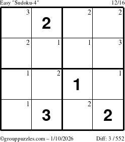 The grouppuzzles.com Easy Sudoku-4 puzzle for Saturday January 10, 2026 with the first 3 steps marked