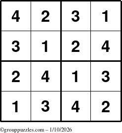 The grouppuzzles.com Answer grid for the Sudoku-4 puzzle for Saturday January 10, 2026