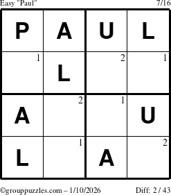 The grouppuzzles.com Easy Paul puzzle for Saturday January 10, 2026 with the first 2 steps marked