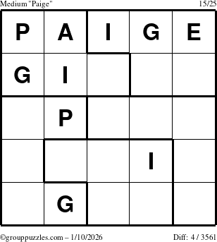 The grouppuzzles.com Medium Paige puzzle for Saturday January 10, 2026