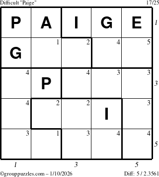 The grouppuzzles.com Difficult Paige puzzle for Saturday January 10, 2026, suitable for printing, with all 5 steps marked