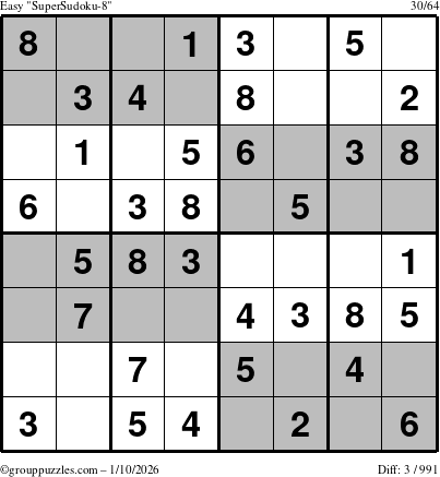 The grouppuzzles.com Easy SuperSudoku-8 puzzle for Saturday January 10, 2026