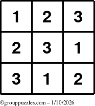 The grouppuzzles.com Answer grid for the TicTac-123 puzzle for Saturday January 10, 2026