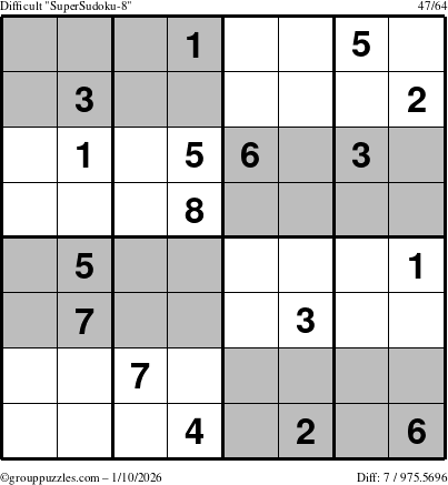 The grouppuzzles.com Difficult SuperSudoku-8 puzzle for Saturday January 10, 2026