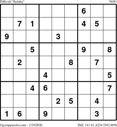 The grouppuzzles.com Difficult Sudoku puzzle for Saturday January 10, 2026
