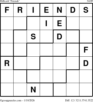 The grouppuzzles.com Difficult Friends puzzle for Saturday January 10, 2026