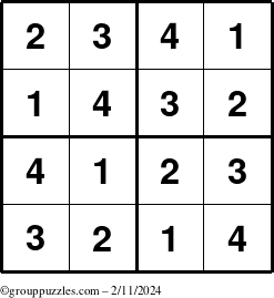 The grouppuzzles.com Answer grid for the Sudoku-4 puzzle for Sunday February 11, 2024