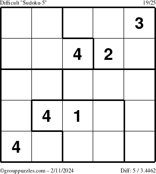 The grouppuzzles.com Difficult Sudoku-5 puzzle for Sunday February 11, 2024