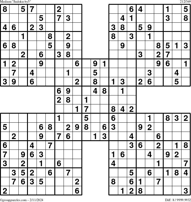 The grouppuzzles.com Medium Sudoku-by5 puzzle for Sunday February 11, 2024