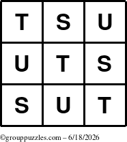 The grouppuzzles.com Answer grid for the TicTac-STU puzzle for Thursday June 18, 2026