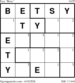 The grouppuzzles.com Easy Betsy puzzle for Thursday June 18, 2026 with the first 3 steps marked