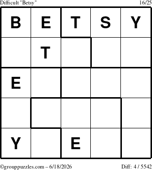 The grouppuzzles.com Difficult Betsy puzzle for Thursday June 18, 2026