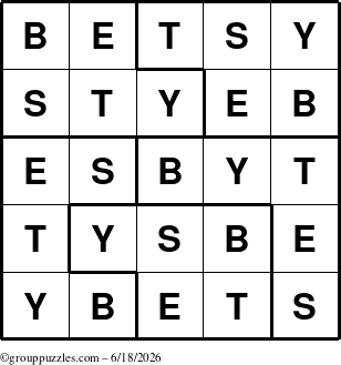 The grouppuzzles.com Answer grid for the Betsy puzzle for Thursday June 18, 2026