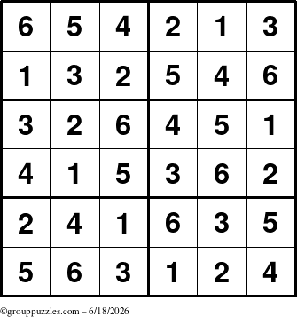 The grouppuzzles.com Answer grid for the Sudoku-Junior puzzle for Thursday June 18, 2026
