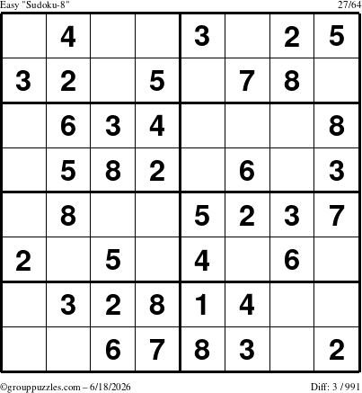 The grouppuzzles.com Easy Sudoku-8 puzzle for Thursday June 18, 2026