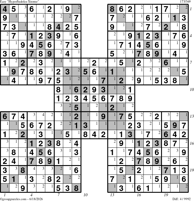 The grouppuzzles.com Easy cover-HyperXtreme puzzle for Thursday June 18, 2026 with all 4 steps marked