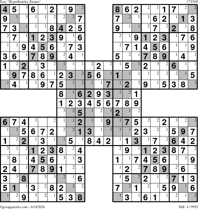 The grouppuzzles.com Easy cover-HyperXtreme puzzle for Thursday June 18, 2026 with the first 3 steps marked