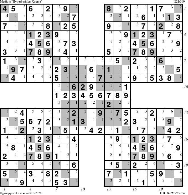 The grouppuzzles.com Medium cover-HyperXtreme puzzle for Thursday June 18, 2026, suitable for printing, with all 8 steps marked