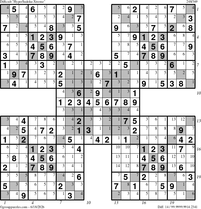 The grouppuzzles.com Difficult cover-HyperXtreme puzzle for Thursday June 18, 2026 with all 14 steps marked