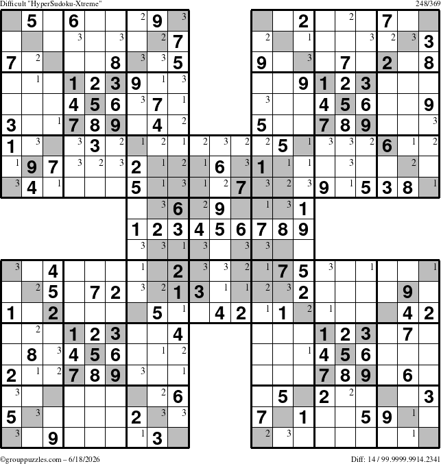 The grouppuzzles.com Difficult cover-HyperXtreme puzzle for Thursday June 18, 2026 with the first 3 steps marked