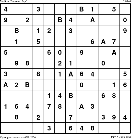 The grouppuzzles.com Medium Sudoku-12up puzzle for Thursday June 18, 2026
