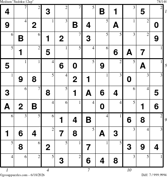 The grouppuzzles.com Medium Sudoku-12up puzzle for Thursday June 18, 2026, suitable for printing, with all 7 steps marked