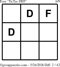 The grouppuzzles.com Easy TicTac-DEF puzzle for Tuesday May 26, 2026