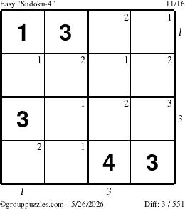 The grouppuzzles.com Easy Sudoku-4 puzzle for Tuesday May 26, 2026 with all 3 steps marked