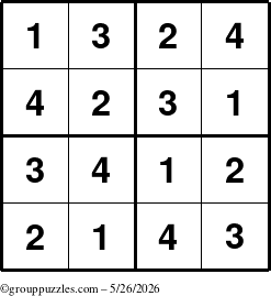 The grouppuzzles.com Answer grid for the Sudoku-4 puzzle for Tuesday May 26, 2026