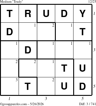 The grouppuzzles.com Medium Trudy puzzle for Tuesday May 26, 2026 with all 3 steps marked