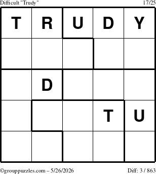 The grouppuzzles.com Difficult Trudy puzzle for Tuesday May 26, 2026
