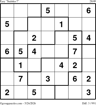 The grouppuzzles.com Easy Sudoku-7 puzzle for Tuesday May 26, 2026