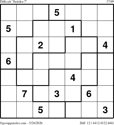 The grouppuzzles.com Difficult Sudoku-7 puzzle for Tuesday May 26, 2026