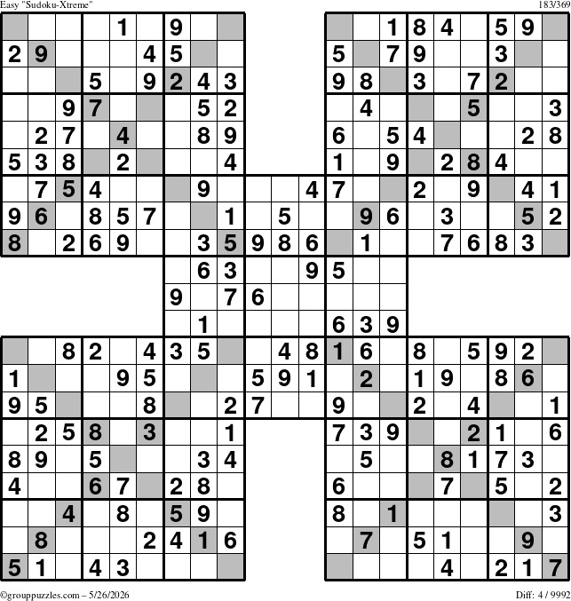 The grouppuzzles.com Easy Sudoku-Xtreme puzzle for Tuesday May 26, 2026