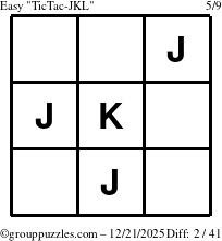 The grouppuzzles.com Easy TicTac-JKL puzzle for Sunday December 21, 2025